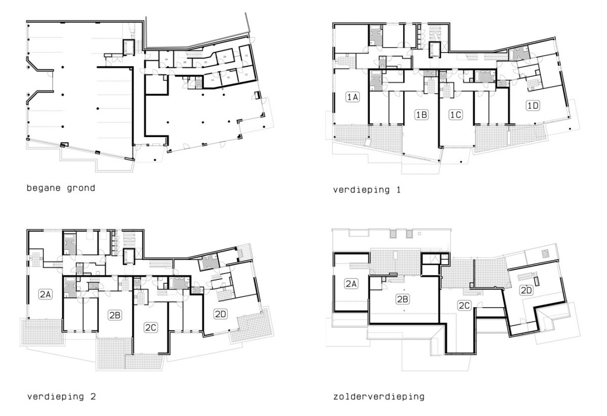 Appartementengebouwen De Poell en La Poste, Nederweert - plattegronden De Poell - BEELEN CS architecten Eindhoven